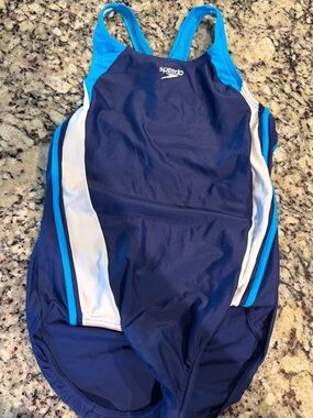 Speedo Navy, Light Blue & White Girls One-Piece Swimsuit